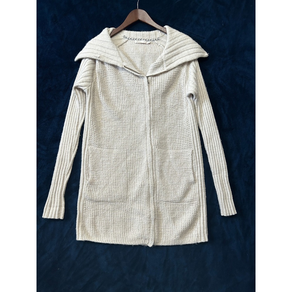 Prana Womens Waffle Knit Cardigan Sweater Cream Shawl Collar S Grannycore Slim